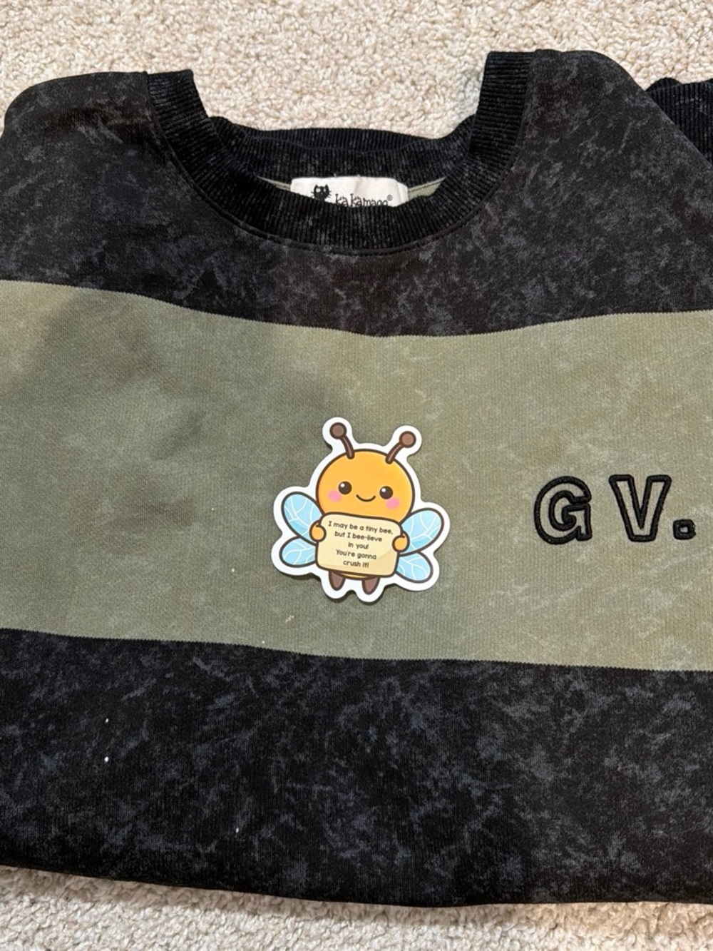 SHEIN Black and Olive Green Bee Accent Sweatshirt